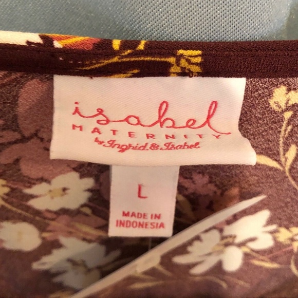 NEW! INGRID & ISABEL Large Burgundy Floral Print Woven Maternity Dress Back Tie - Picture 2 of 8